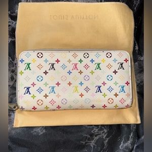 LOUIS VUITTON Takashi MARUKAMI white monogram MULTICOLOR WALLET PINK INTERIOR💕